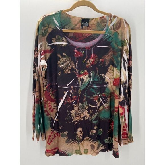 New Directions Womens Floral Printed Long Bell Sleeve Top 1X Polyester New - Picture 1 of 9